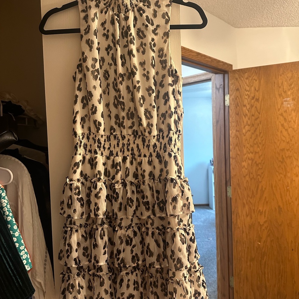 Express Animal Print Ruffle Mini Dress